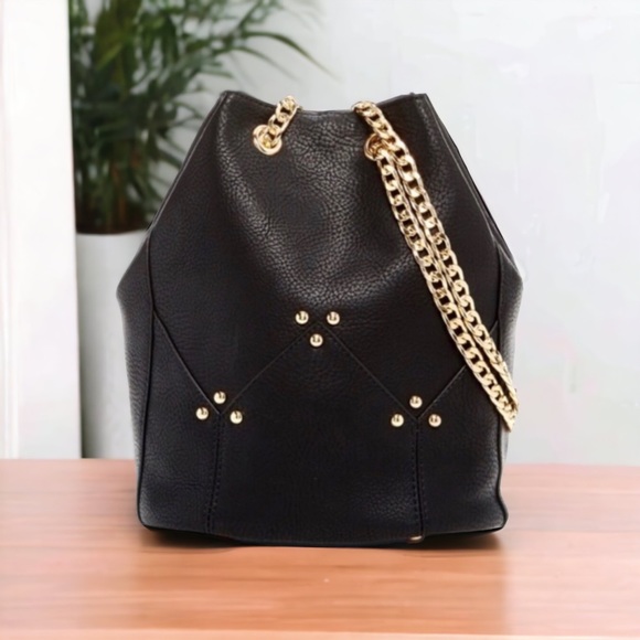 Black Bucket Style Handbag With Gold Hardware - Picture 3 of 3